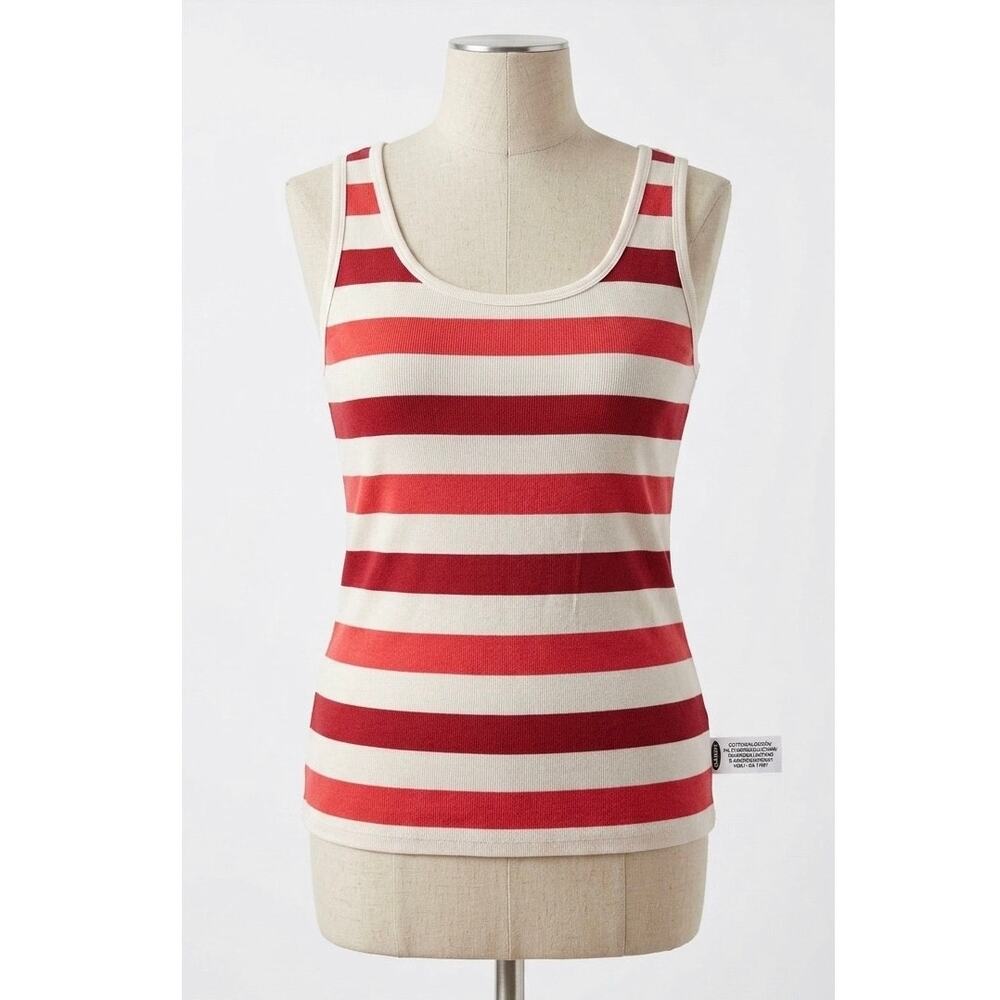 Old Navy The Perfect Tank XXL Plus Red White Pink Striped Ribbed Scoop Neck Boho